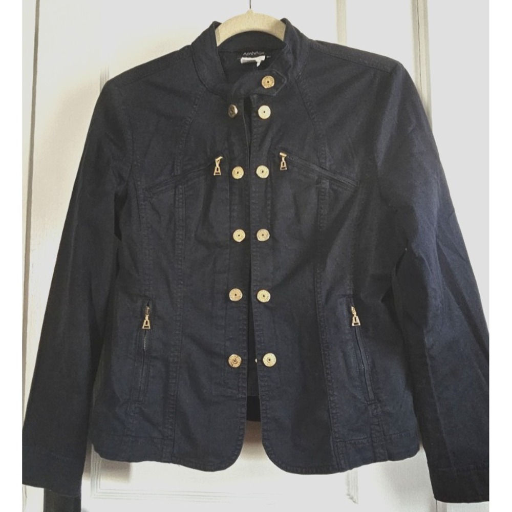 Apanage double‎ breasted metal buttoned blazer cotton woman Sz M Navy blue
